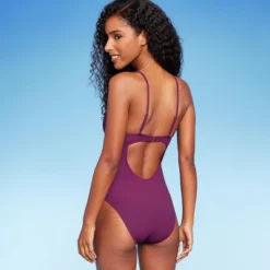 Women's Ribbed Plunge Twist-Front One Piece Swimsuit - Shade & Shore™