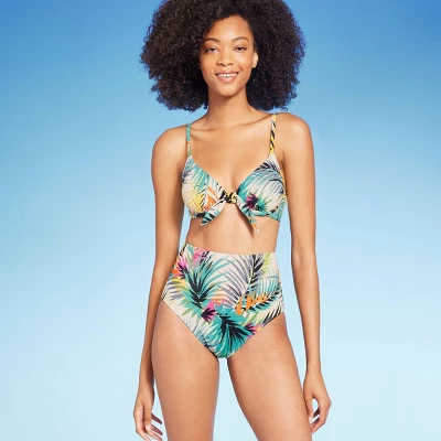 Women's High Waist Medium Coverage Bikini Bottom - Shade & Shoreâ„¢ Multi Palm Print - Image 2