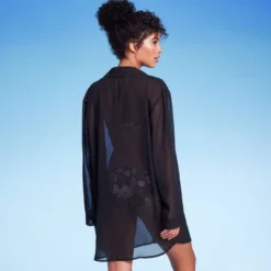 Women's Long Sleeve Cover Up Shirtdress - Shade & Shore™ Black