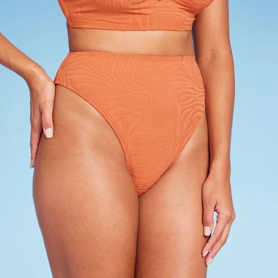 Women's High Waist Extra Cheeky High Leg Jacquard Bikini Bottom - Shade & Shoreâ„¢ Orange - Image 3