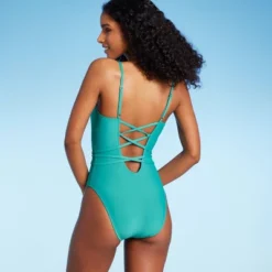 Women's Lace-Up One Piece Swimsuit - Shade & Shoreâ„¢ Teal