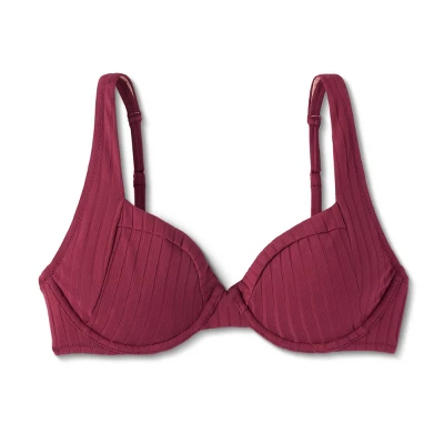 Women's Unlined Ribbed Bikini Top - Shade & Shoreâ„¢ Dark Red - Image 5