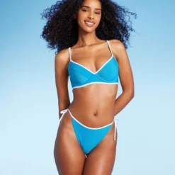 Women's Side-Tie Ribbed Hipster Bikini Bottom - Shade & Shoreâ„¢ Blue