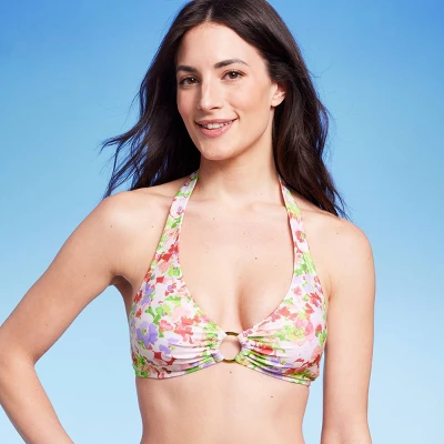 Women's Halter Center Front Ring Bralette Bikini Top - Shade & Shoreâ„¢ Multi Floral Print - Image 2