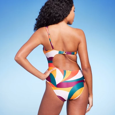Women's One Shoulder Cut Out One Piece Swimsuit - Shade & Shoreâ„¢ Multi Abstract Print - Image 3
