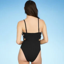 Women's Square Neck Strappy Side Ribbed One Piece Swimsuit - Shade & Shore™