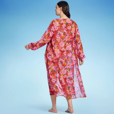 Women's Long Sleeve Open-Front Maxi Cover Up - Shade & Shoreâ„¢ Multi Floral Print
