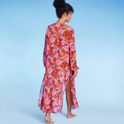 Women's Long Sleeve Open-Front Maxi Cover Up - Shade & Shoreâ„¢ Multi Floral Print - Image 3