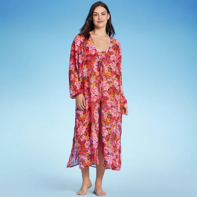 Women's Long Sleeve Open-Front Maxi Cover Up - Shade & Shoreâ„¢ Multi Floral Print - Image 4