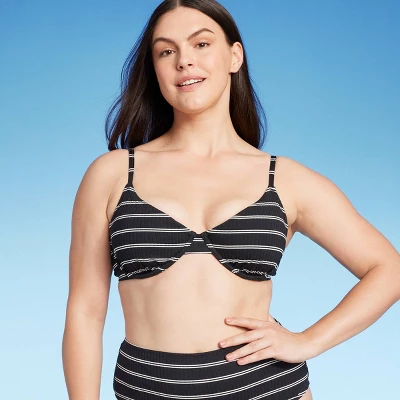 Women's Ribbed Demi Underwire Bikini Top - Shade & Shoreâ„¢ Black Striped - Image 3