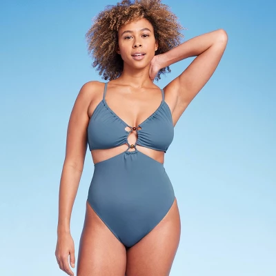 Women's Cut Out Bead Detail One Piece Swimsuit - Shade & Shoreâ„¢ Blue - Image 2