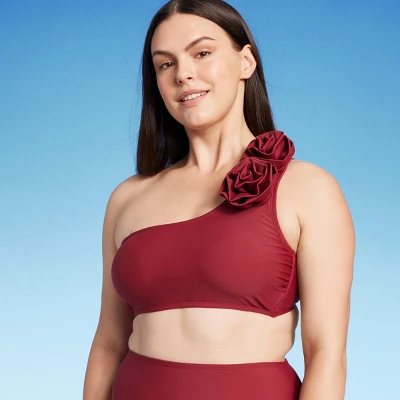 Women's One Shoulder Floret Detail Bikini Top - Shade & Shoreâ„¢ Red - Image 2