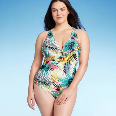 Women's Plunge Ring Detail One Piece Swimsuit - Shade & Shoreâ„¢ Multi Tropical Print - Image 2