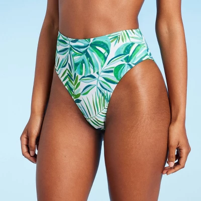 Women's High Waist High Leg Extra Cheeky Bikini Bottom - Shade & Shoreâ„¢ Green Tropical Print - Image 7