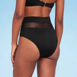 Women's Mesh High Waist Bikini Bottom - Shade & Shore™ Black