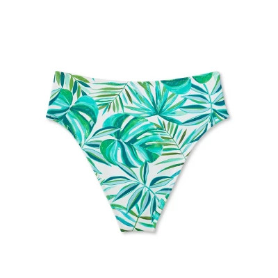 Women's High Waist High Leg Extra Cheeky Bikini Bottom - Shade & Shoreâ„¢ Green Tropical Print - Image 6