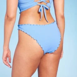 Women's Ribbed High Leg Extra Cheeky Ruffle Bikini Bottom - Shade & Shore™ Light Blue