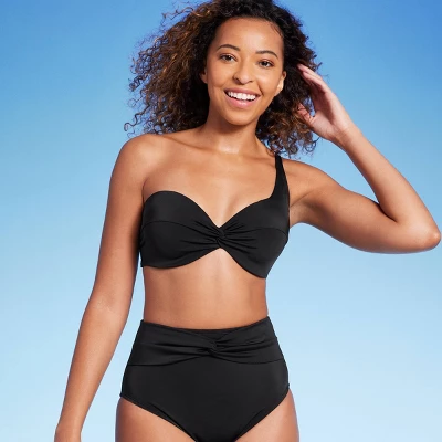 Women's Lightly Lined Twist-Front One Shoulder Bikini Top - Shade & Shoreâ„¢ Black - Image 7