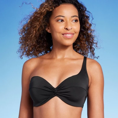 Women's Lightly Lined Twist-Front One Shoulder Bikini Top - Shade & Shoreâ„¢ Black - Image 2
