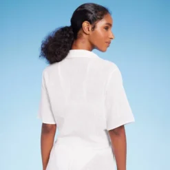 Women's Button-Up Tie-Front Cover Up Top - Shade & Shore™ Off-White