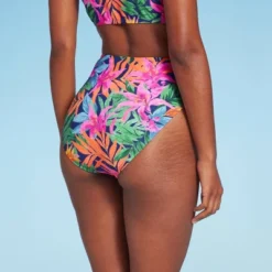 Women's High Waist High Leg Medium Coverage Bikini Bottom - Shade & Shore™ Multi Tropical Floral Print