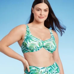 Women's Underwire Bralette Bikini Top - Shade & Shore™ Green Tropical Print
